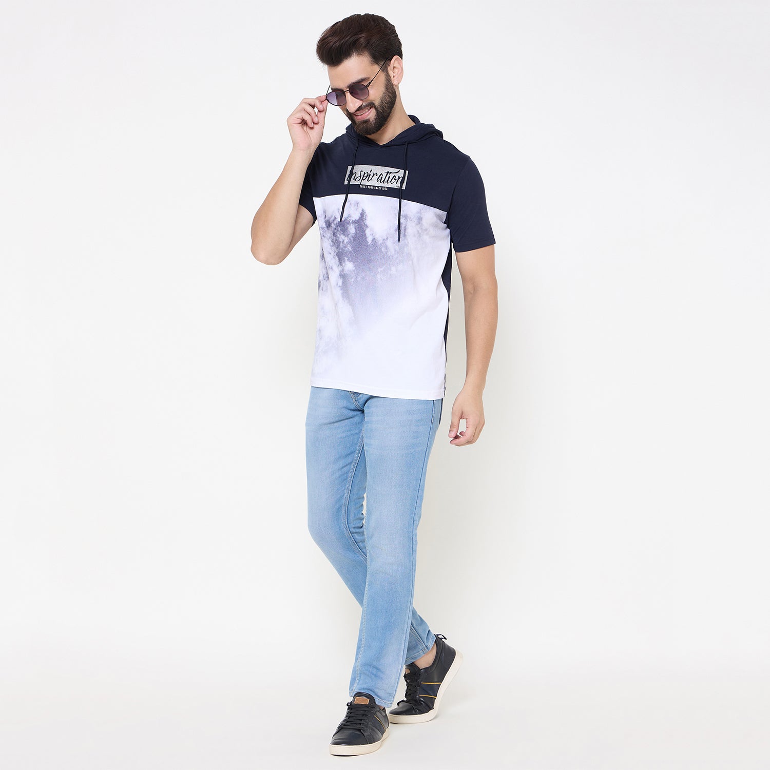 Duke Urban Men Half Sleeve Cotton Hooded Smart Fit T-Shirt (LF7228)