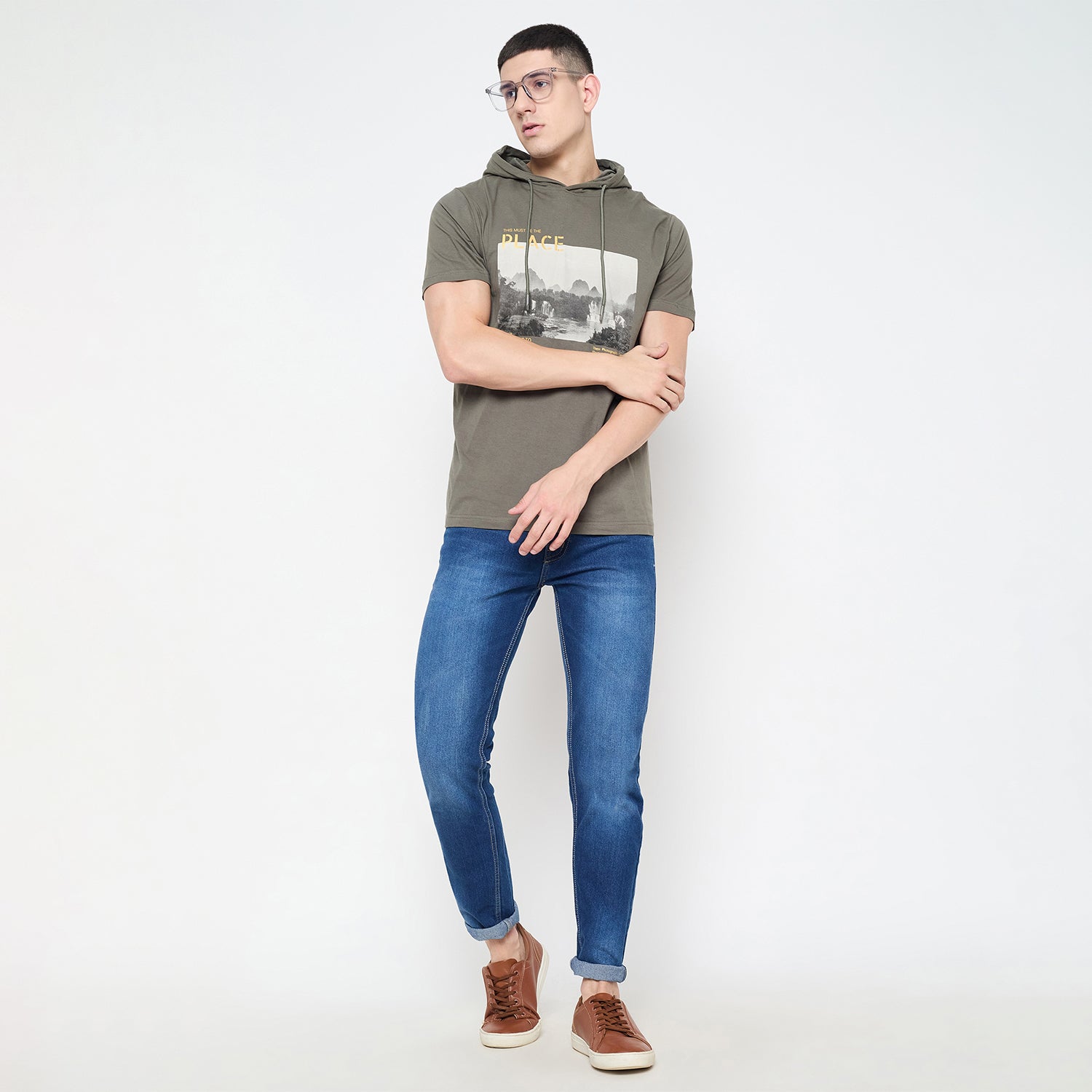 Duke Urban Men Half Sleeve Cotton Hooded Smart Fit T-Shirt (LF7227)