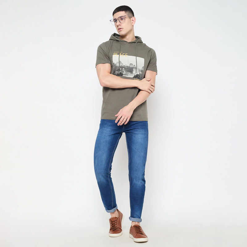 Duke Urban Men Half Sleeve Cotton Hooded Smart Fit T-Shirt (LF7227)