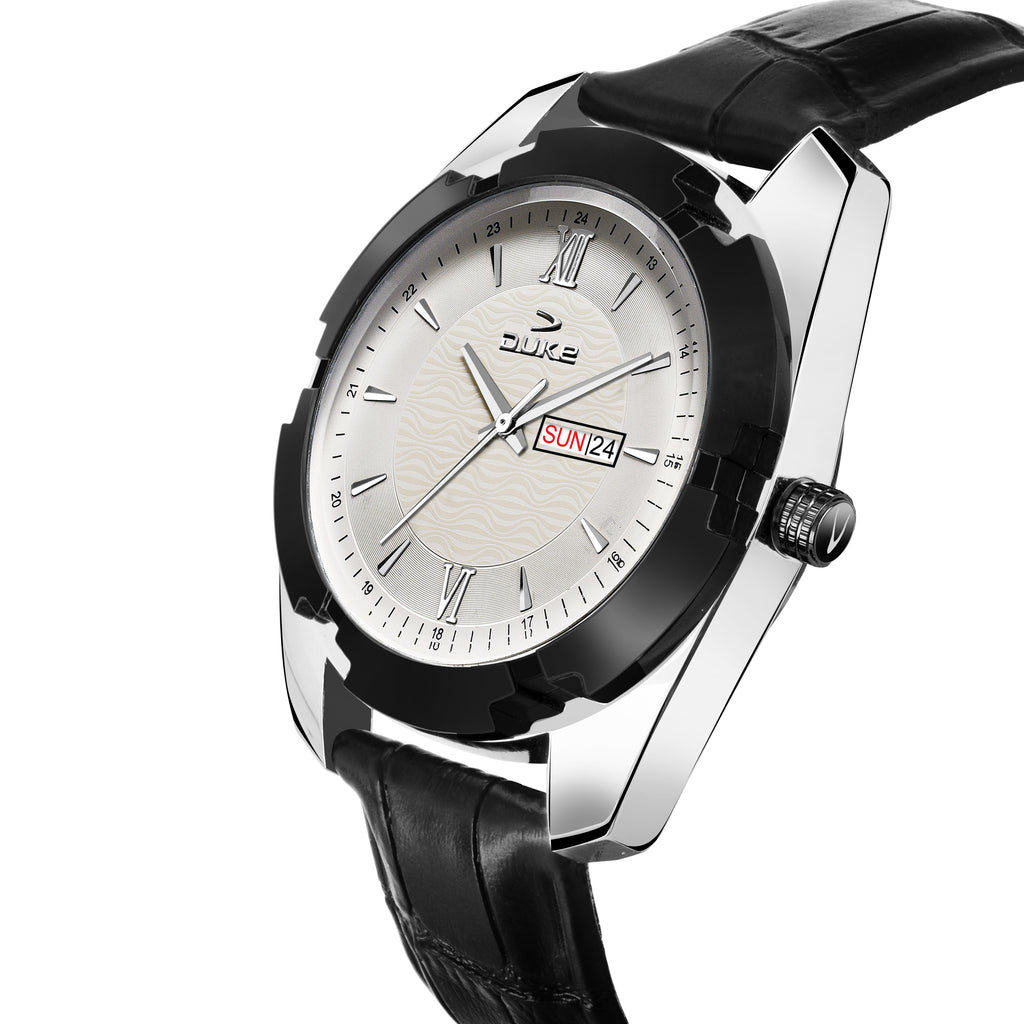 Duke  Analogue Men Black Watch with Leather Material Strap White Dial (DK004RM01S)