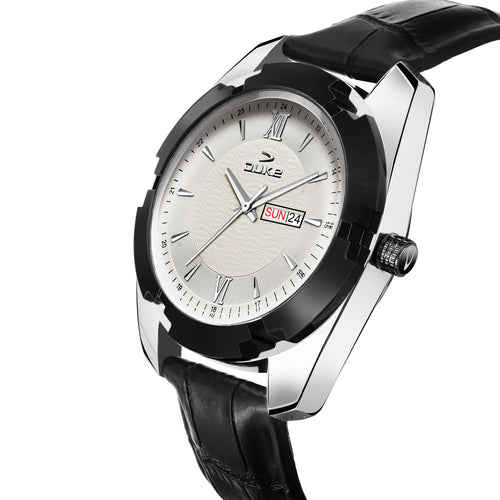 Duke  Analogue Men Black Watch with Leather Material Strap White Dial (DK004RM01S)