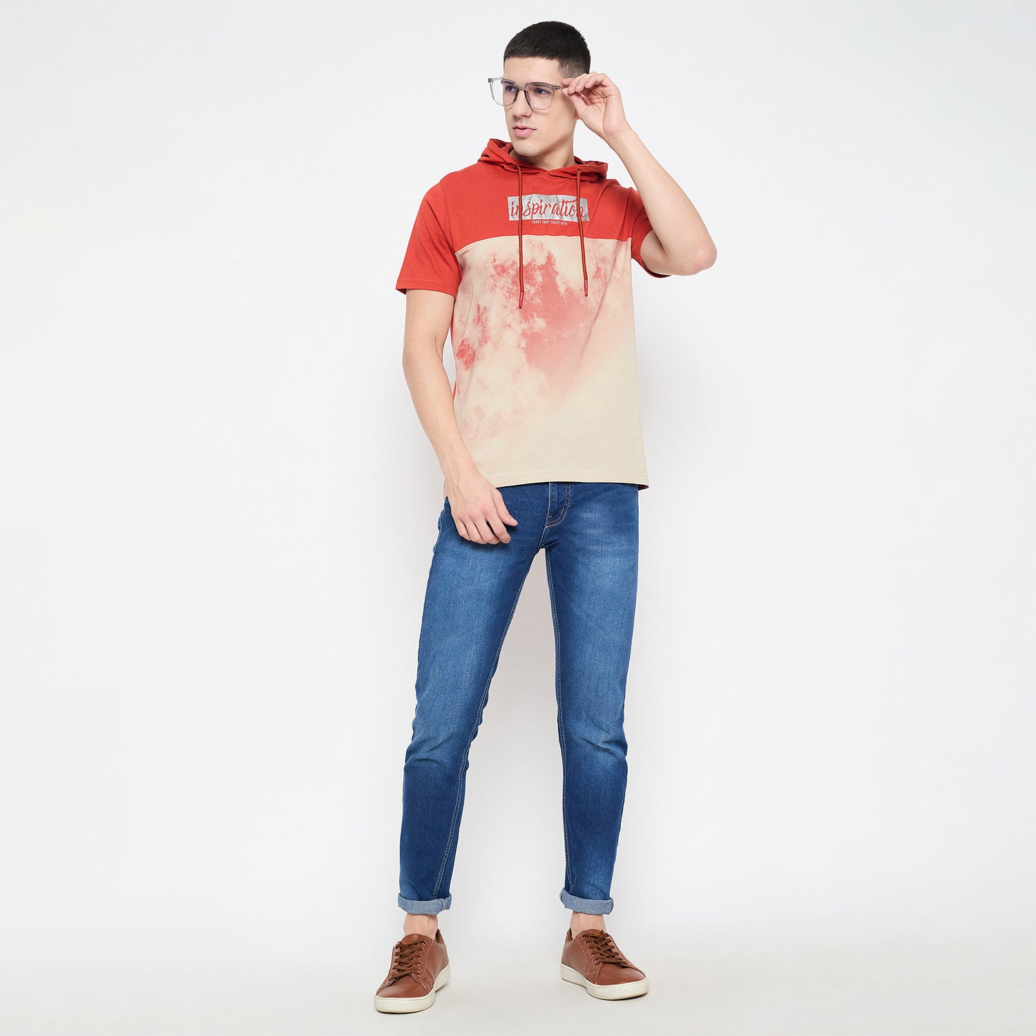 Duke Urban Men Half Sleeve Cotton Hooded Smart Fit T-Shirt (LF7228)
