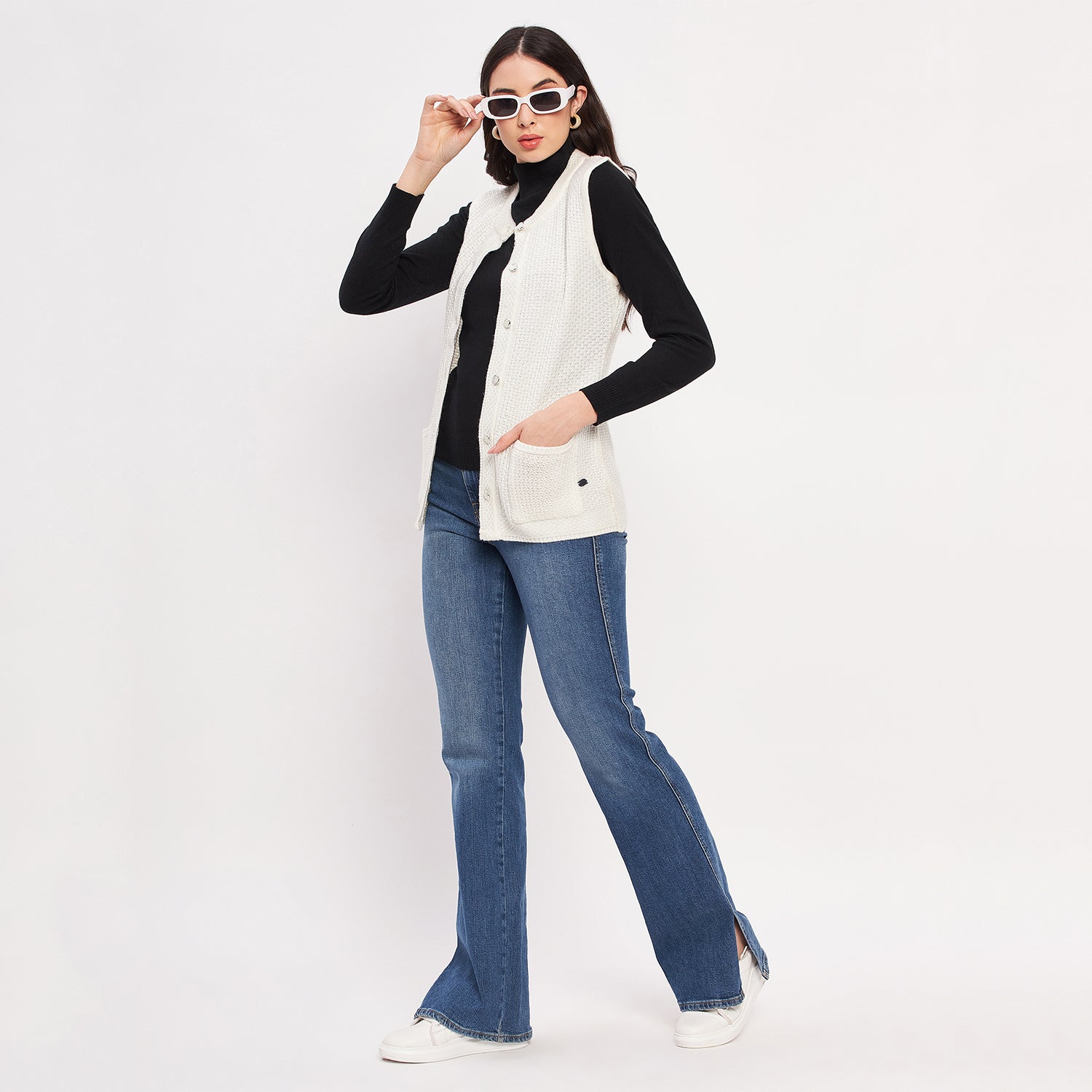 Duke Urban Women Sleeveless Self Design Cardigan (LQS9789)