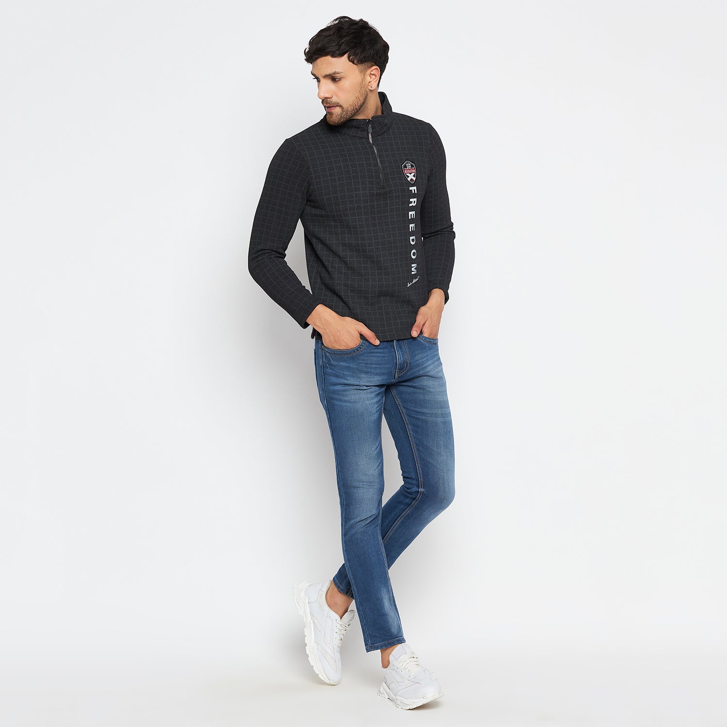 Duke Urban Men Half Zip Full Sleeve Cotton T-shirt (LF3930)