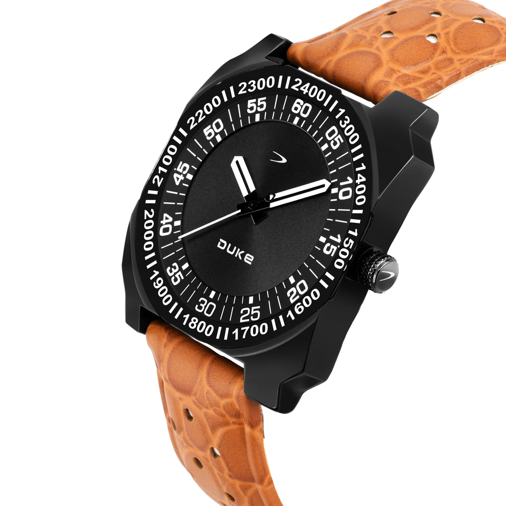 Duke Tan Brown Analogue Display Square Dial Men Watch Black Dial (DK503RM01S)