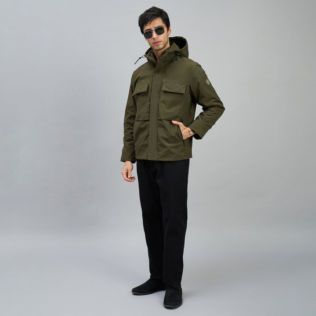 Duke Mens Olive Green Hooded Utility Jacket (SDZ3202)