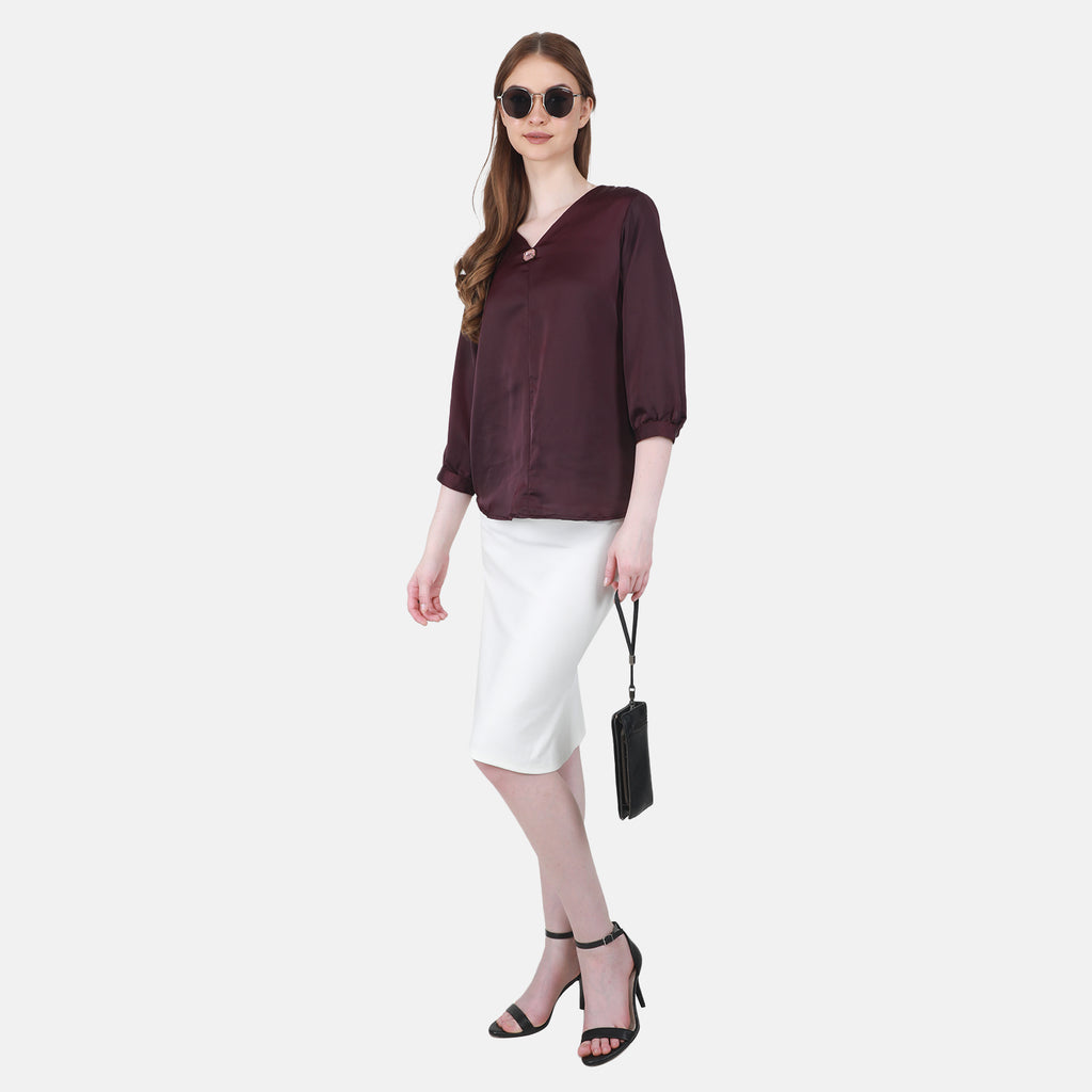 Duke Stardust Women V Neck Solid Top (SDX3280)