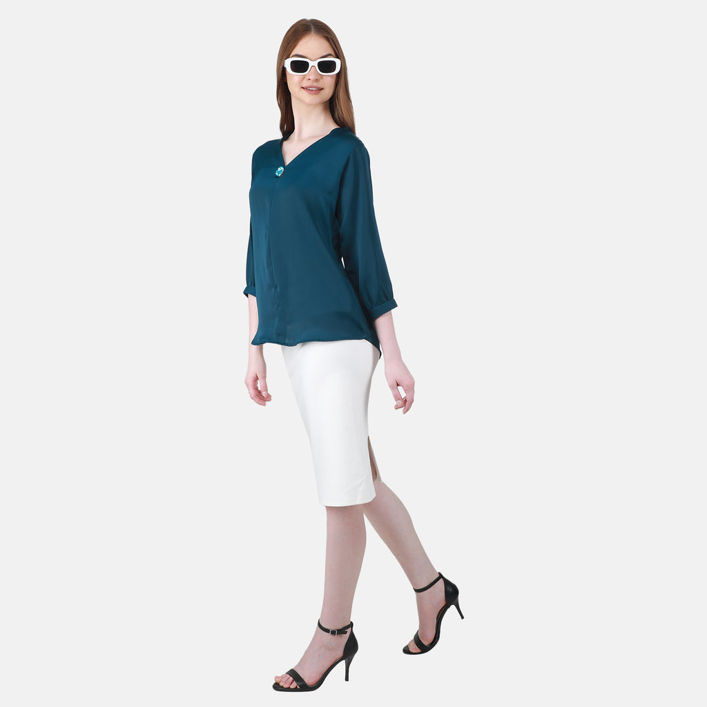 Duke Stardust Women V Neck Solid Top (SDX3280)