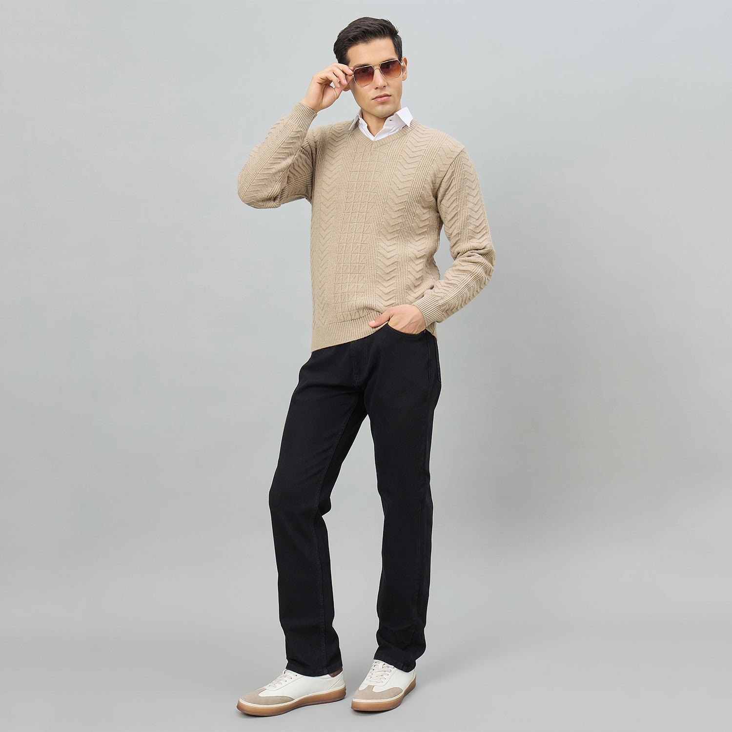 Duke Urban Men Full Sleeve V Neck Regular Sweater (SDS2353)
