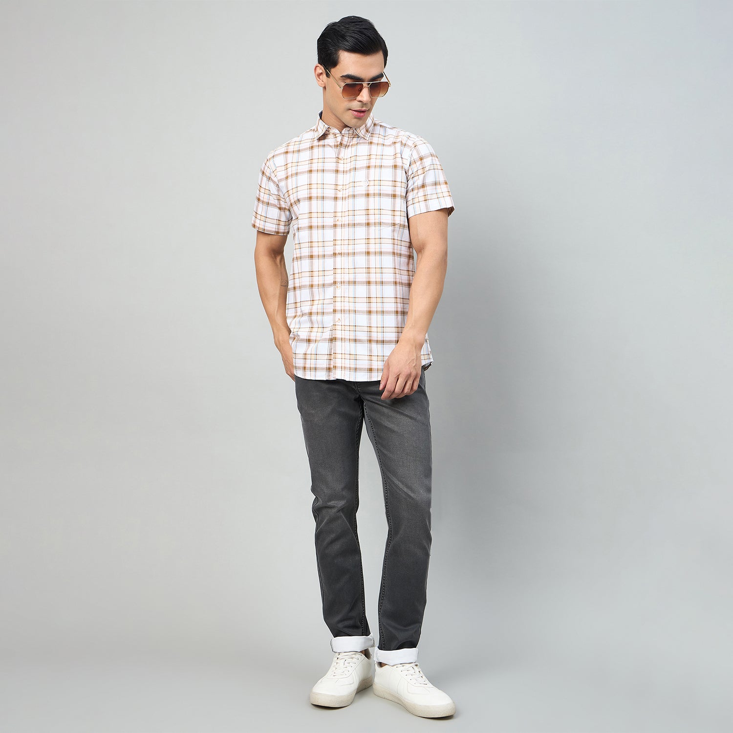 Duke Men Slim Fit Half Sleeve Oxford Cotton Shirt (SDO4CKG)