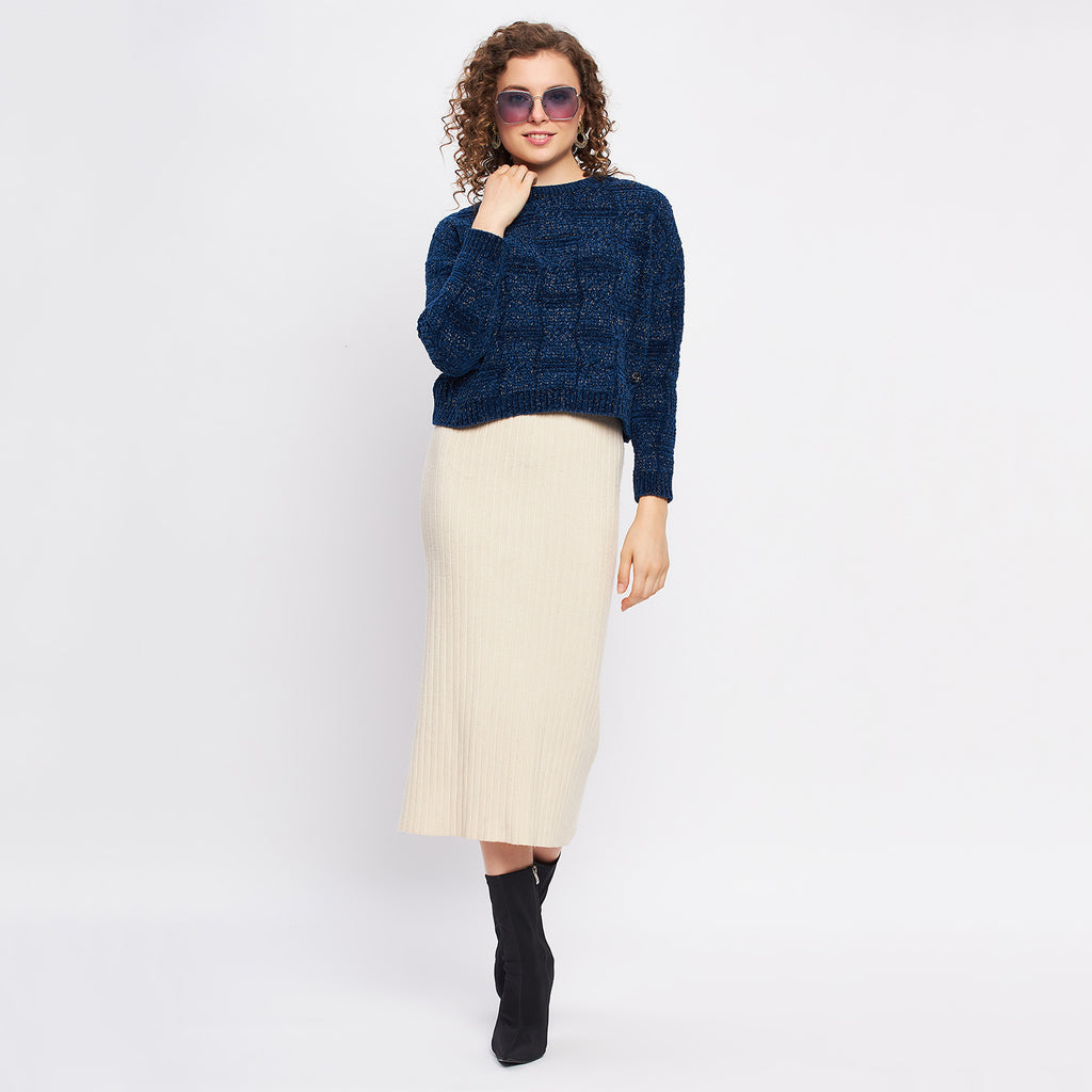 Duke Urban Women Full Sleeve Self Design Crop Pullover (SDS1013)