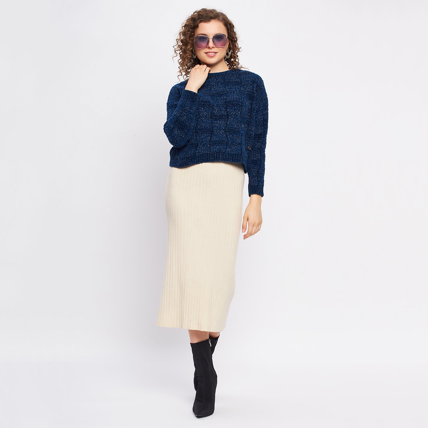 Duke Urban Women Full Sleeve Self Design Crop Pullover (SDS1013)