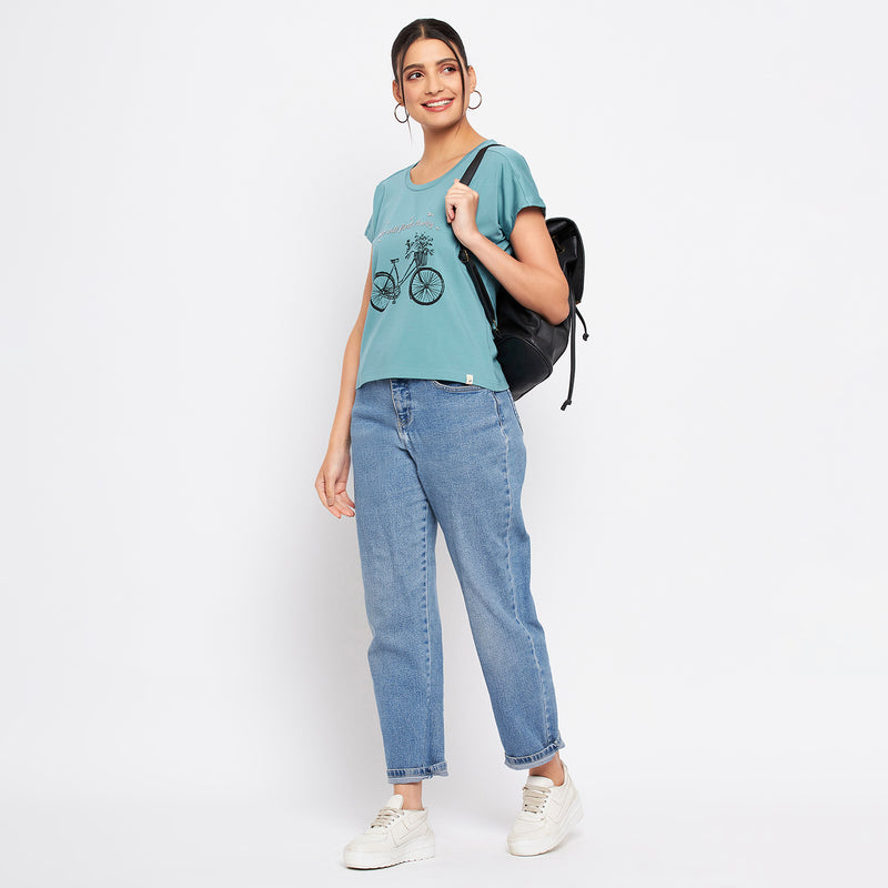 Duke Stardust Women Round Neck Short Sleeve Printed Crop Top (LFX902)