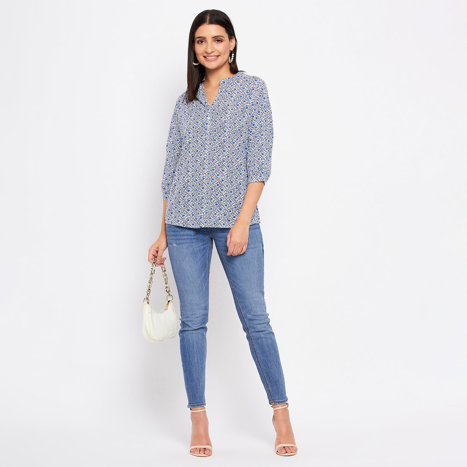 Duke Stardust Women V-Neck 3/4th Sleeve Printed Top (SDX3278)