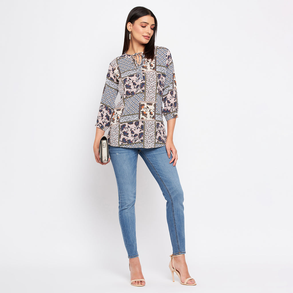 Duke Stardust Women V-Neck 3/4th Sleeve Printed Top (SDX3276)