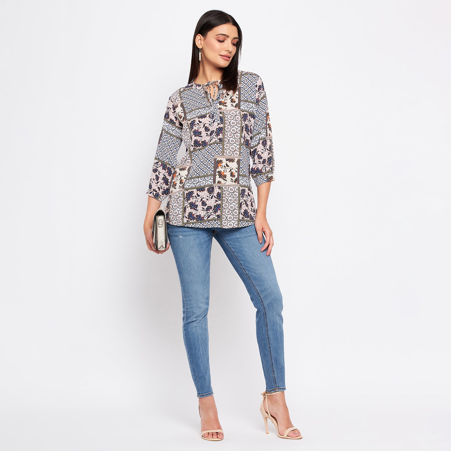 Duke Stardust Women V-Neck 3/4th Sleeve Printed Top (SDX3276)