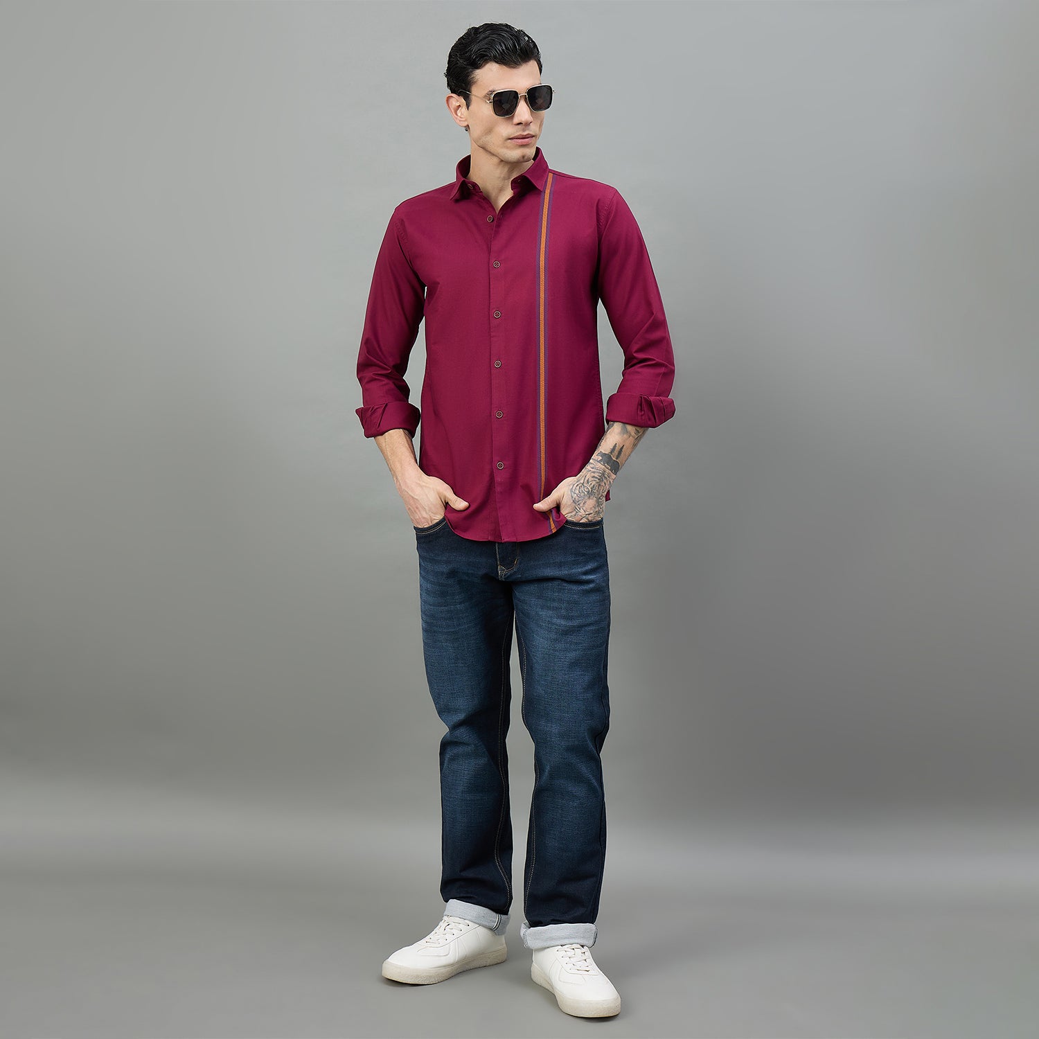 Duke Men Solid Full Sleeve Spread Collar Slim Shirt (SDO5STN)