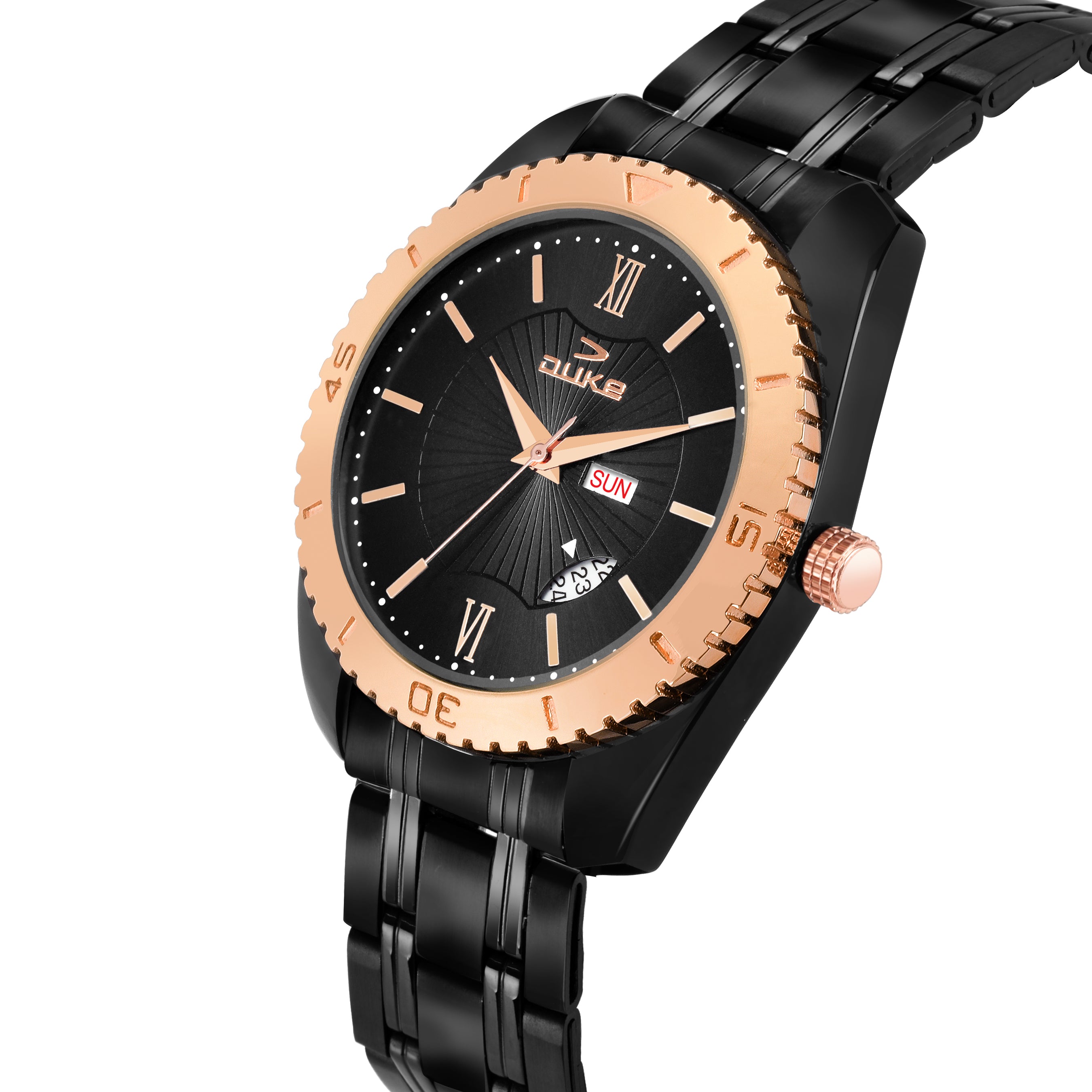 Duke Solid Stainless Steel Strap Analog Men Watch Black Dial (DK011RM02C)