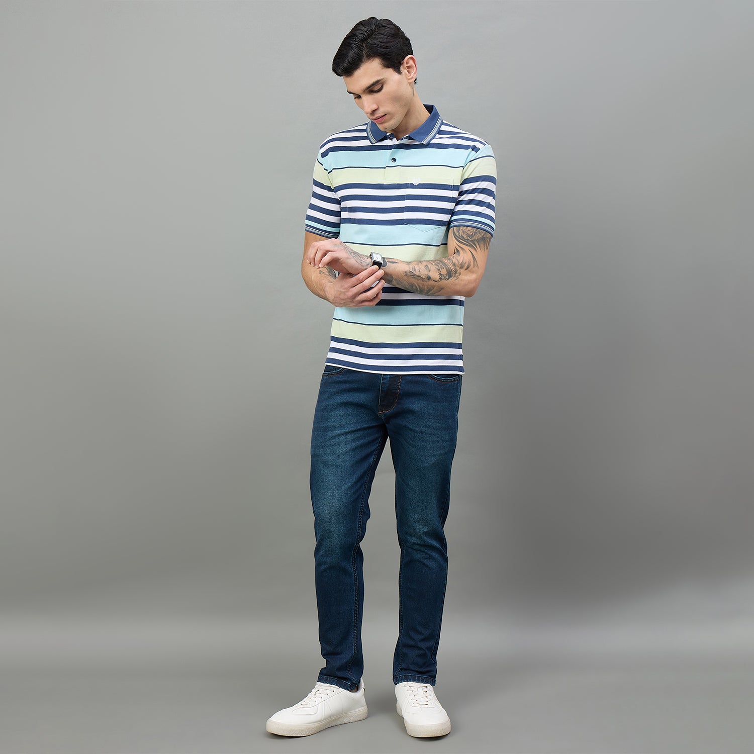 Duke Urban Men Striped Polo Neck Half Sleeve T-Shirt (LF7650)