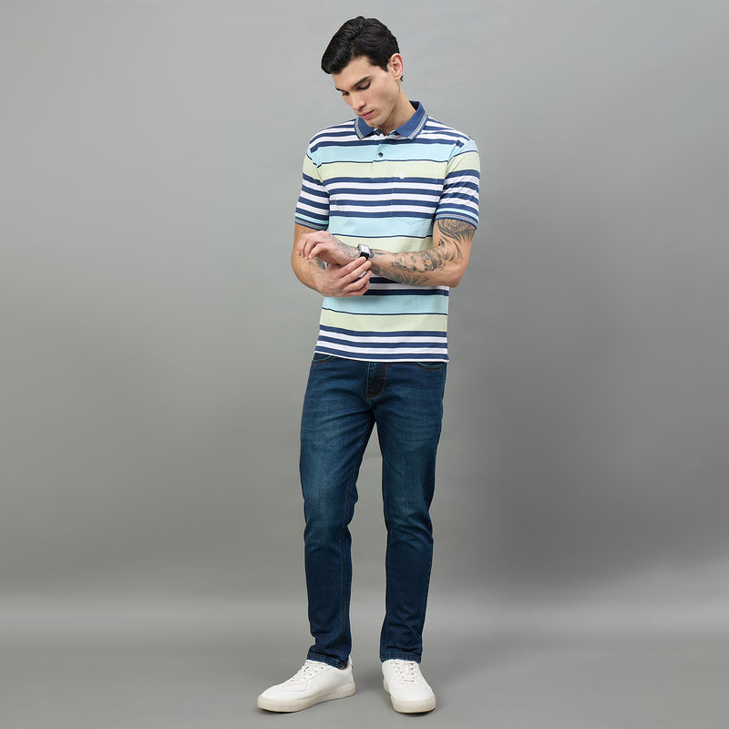 Duke Urban Men Striped Polo Neck Half Sleeve T-Shirt (LF7650)