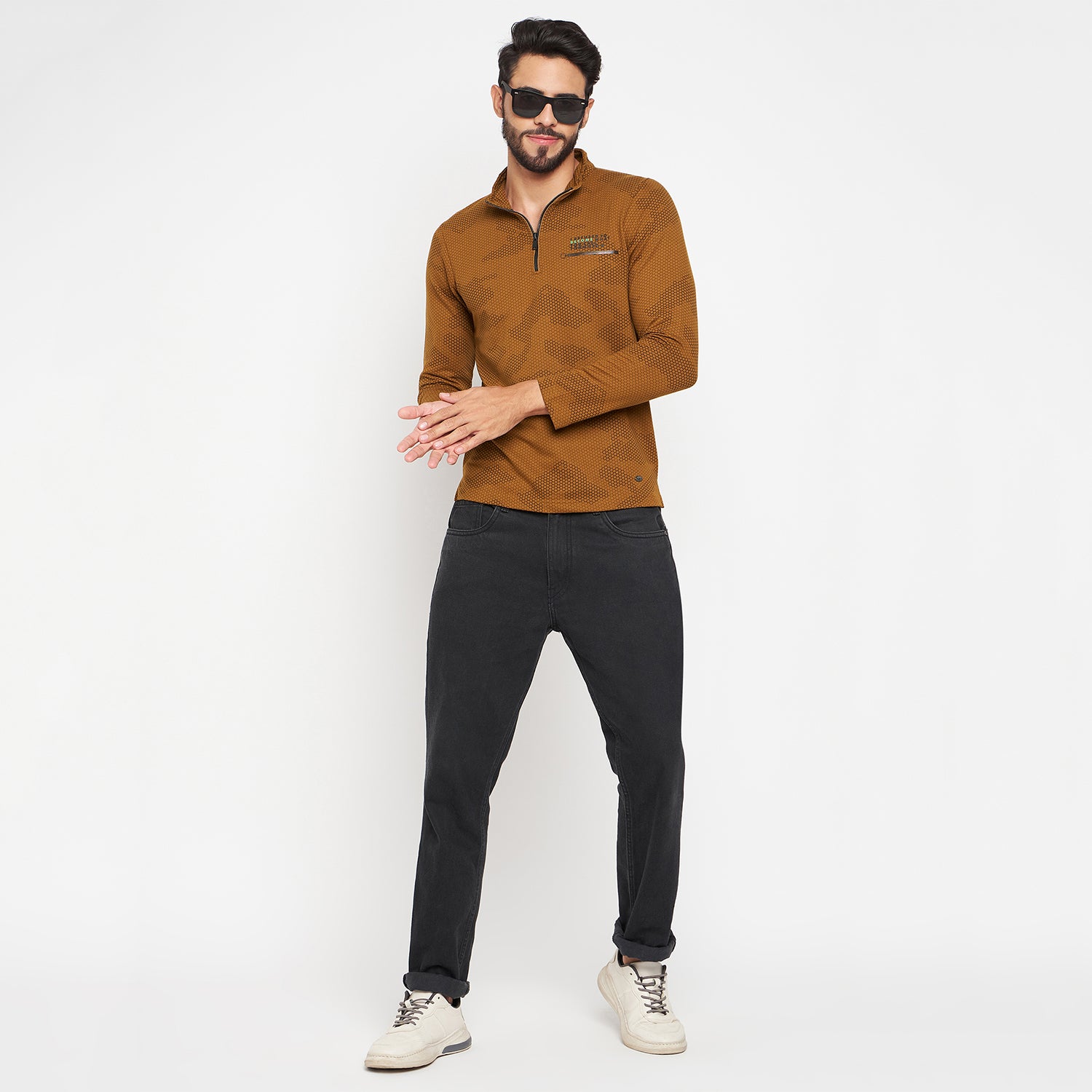 Duke Urban Men Half Zip Full Sleeve Cotton T-shirt (LF3931)