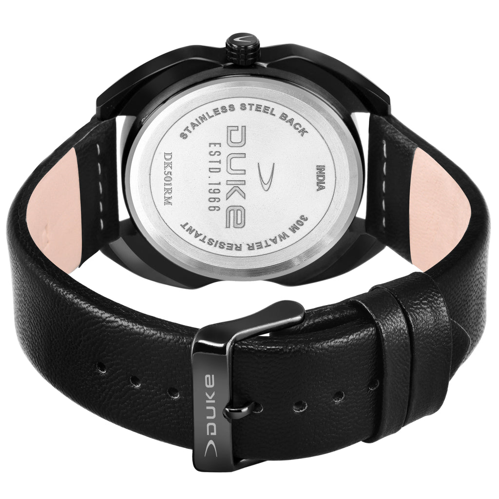 Duke Leather Band Analog Display Round Dial Men Watch Black Dial (DK501RM01S)