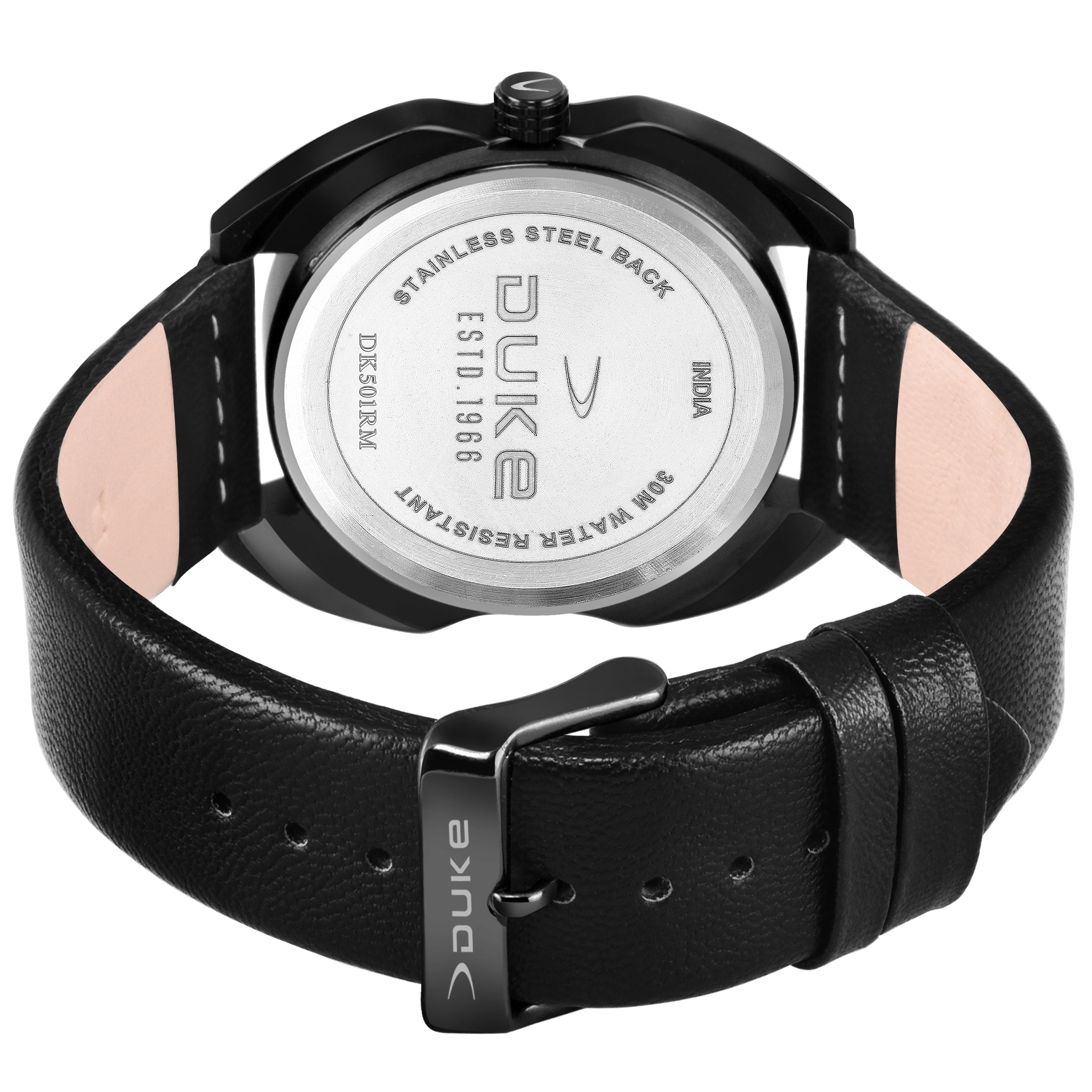 Duke Leather Band Analog Display Round Dial Men Watch Black Dial (DK501RM01S)