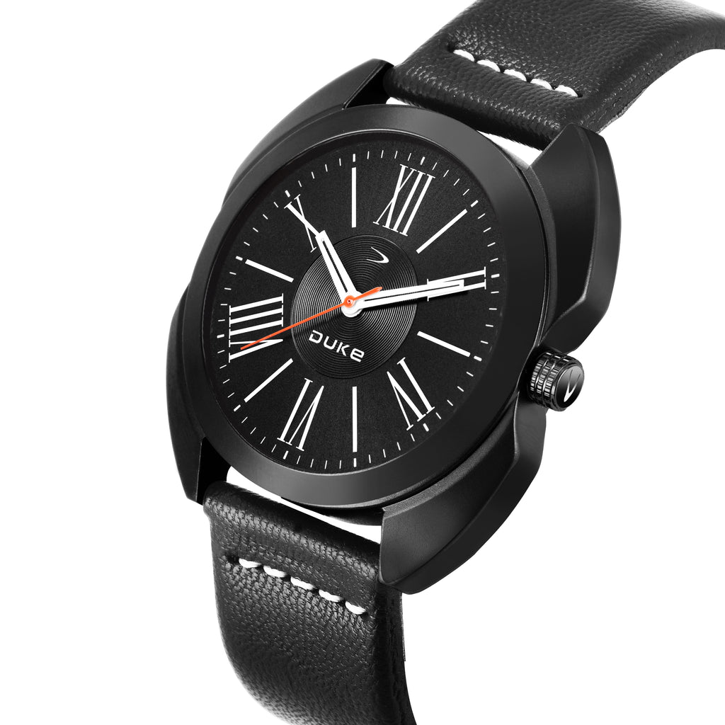 Duke Leather Band Analog Display Round Dial Men Watch Black Dial (DK501RM01S)