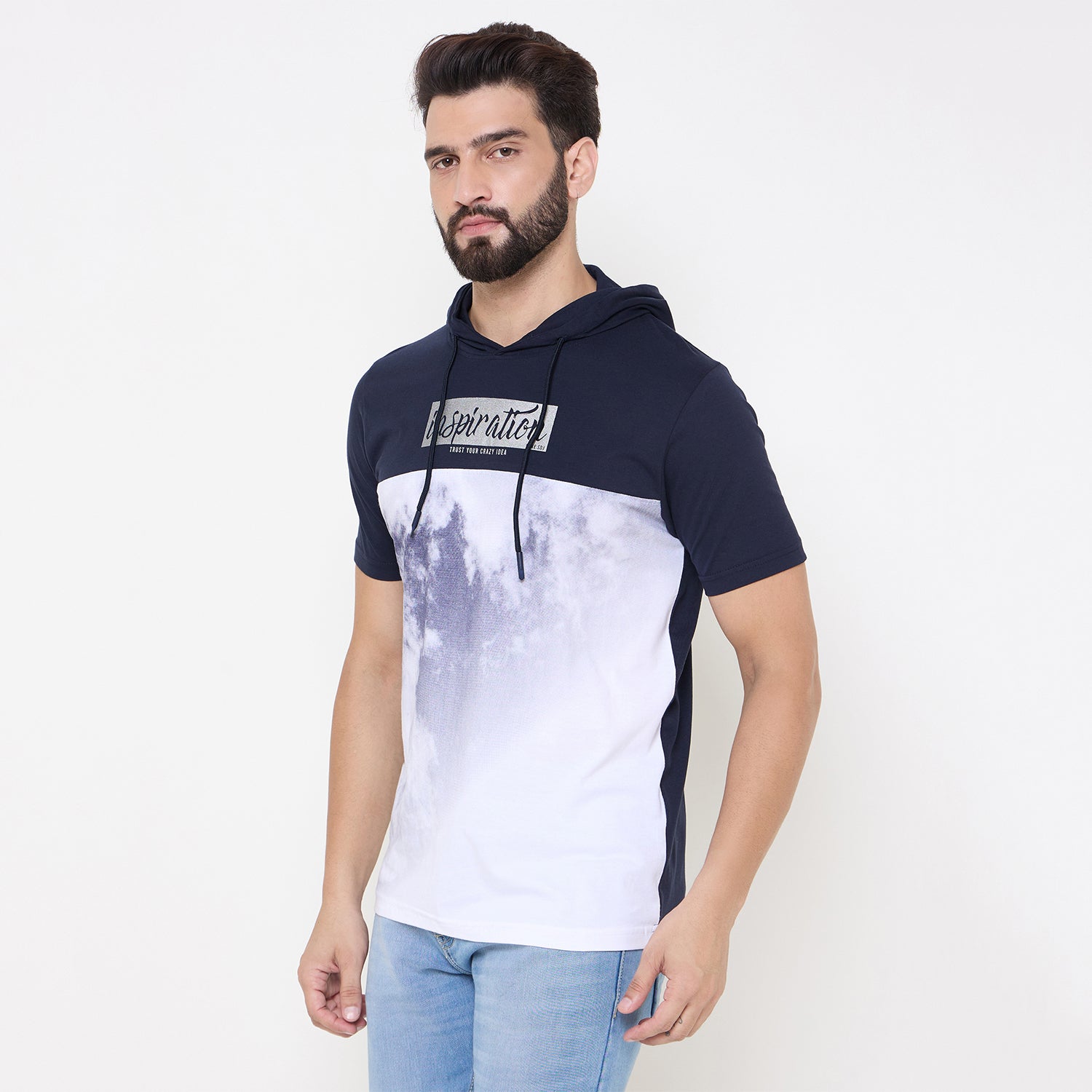 Duke Urban Men Half Sleeve Cotton Hooded Smart Fit T-Shirt (LF7228)