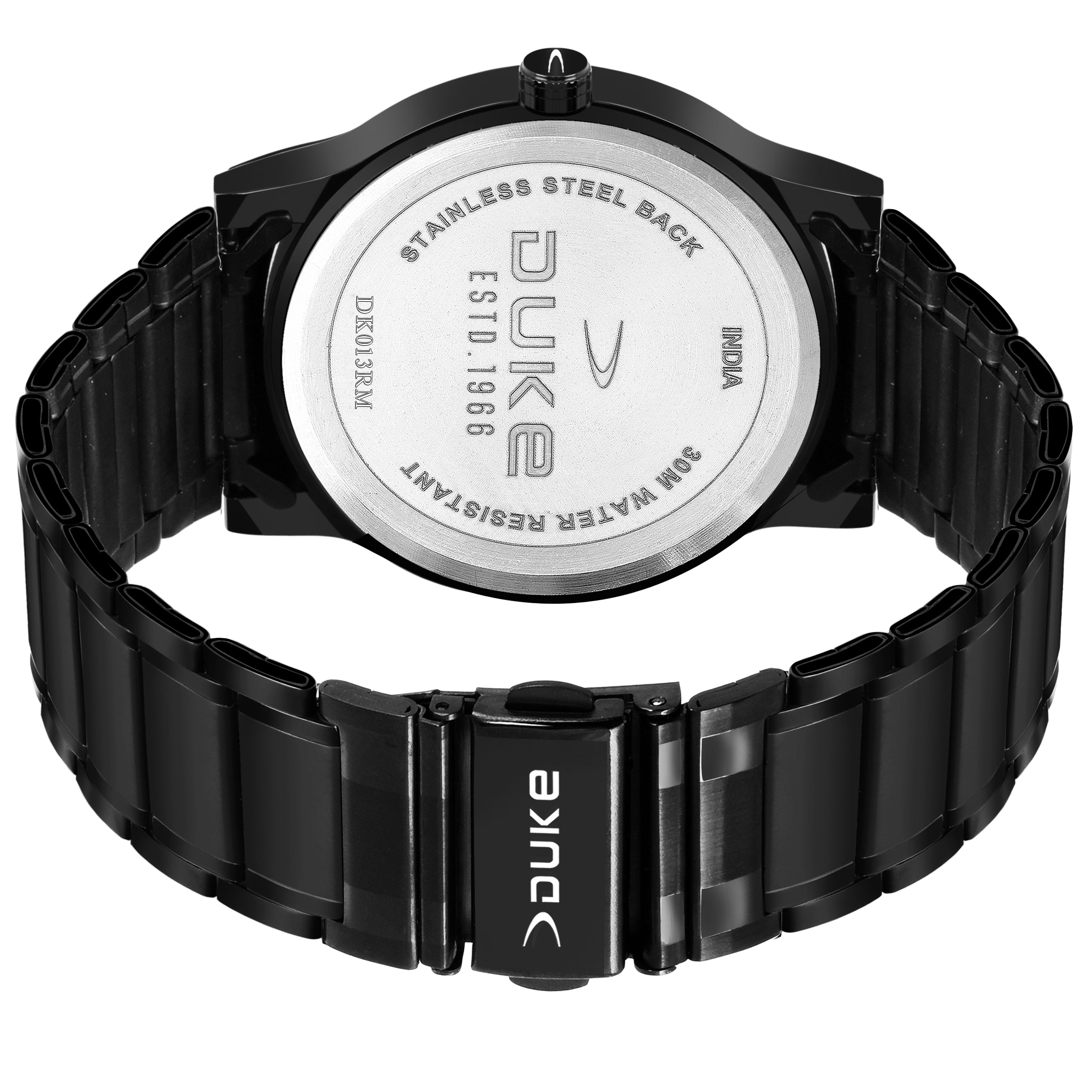 Duke Solid Stainless Steel Strap Black Dial Analog Men Watch (DK013RM02C)