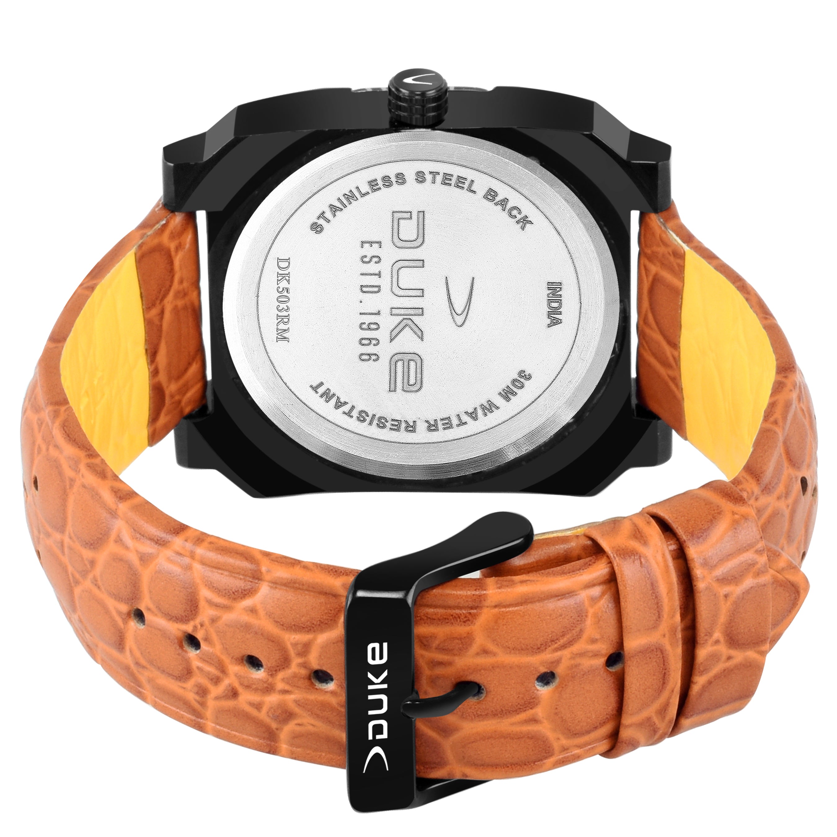 Duke Tan Brown Analogue Display Square Dial Men Watch Black Dial (DK503RM01S)