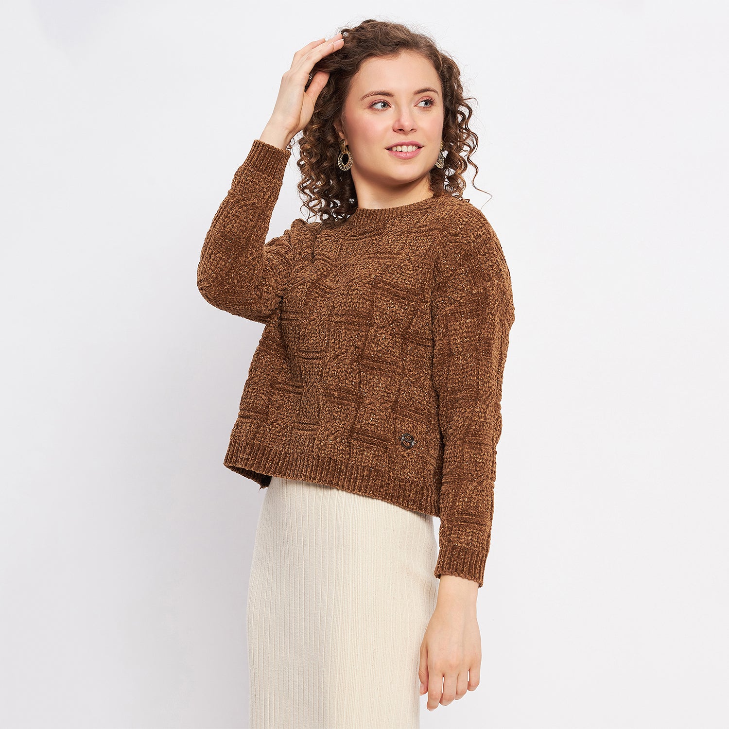 Duke Urban Women Full Sleeve Self Design Crop Pullover (SDS1013)
