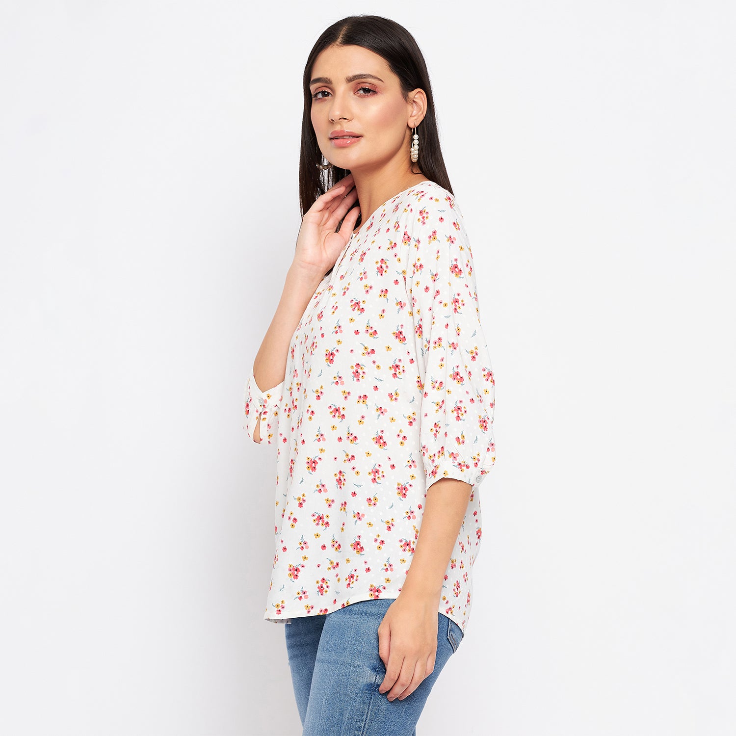 Duke Stardust Women Keyhole Neck 3/4th Sleeve Printed Top (SDX3279)
