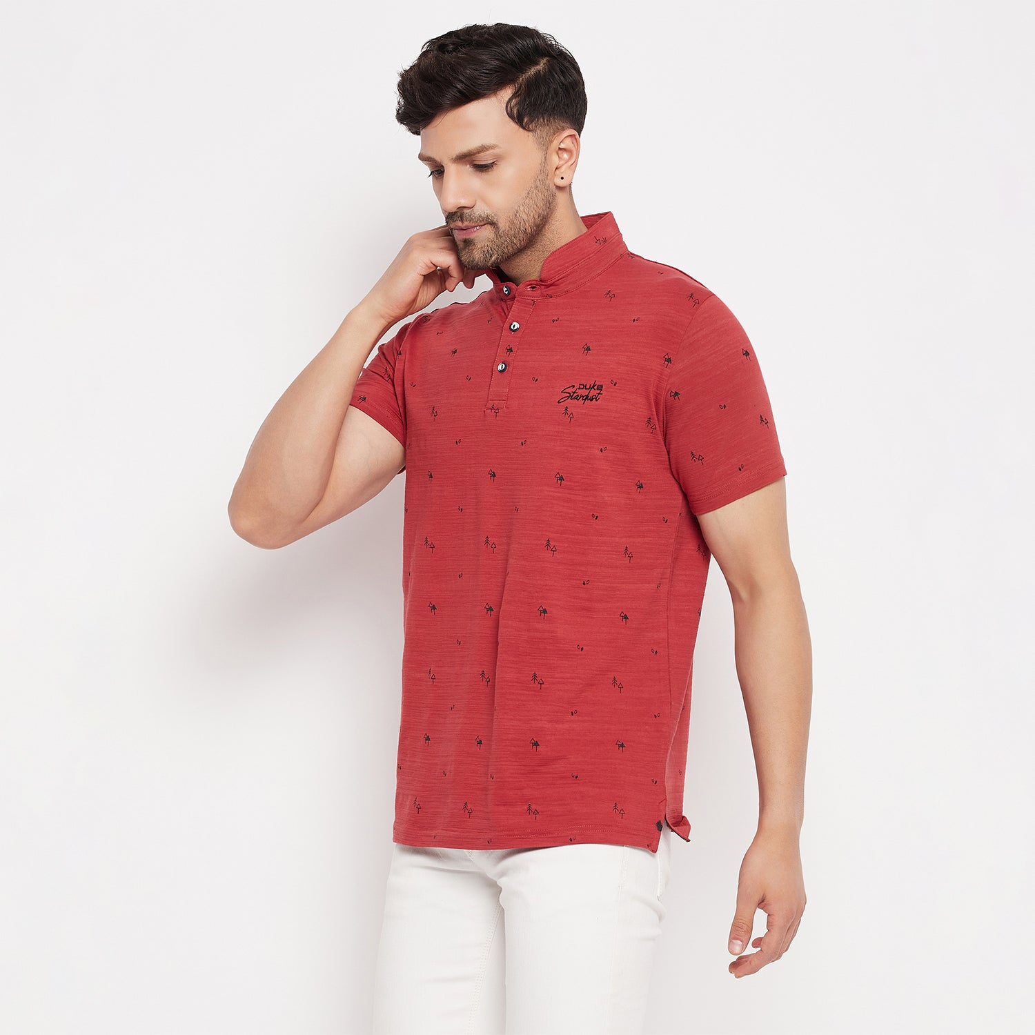 Duke Urban Men Mandarin Collar Half Sleeve Cotton T-shirt (LF5483)