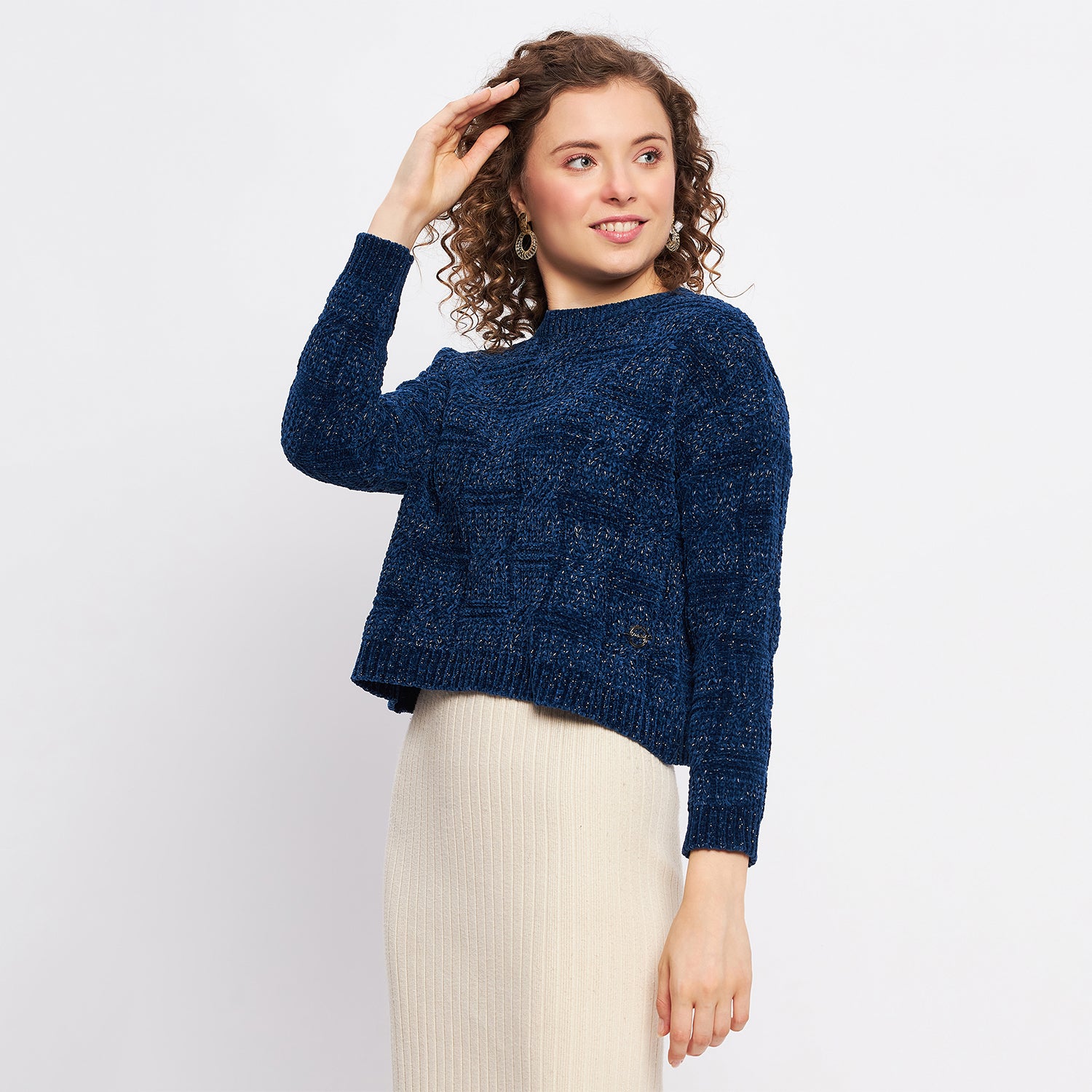 Duke Urban Women Full Sleeve Self Design Crop Pullover (SDS1013)