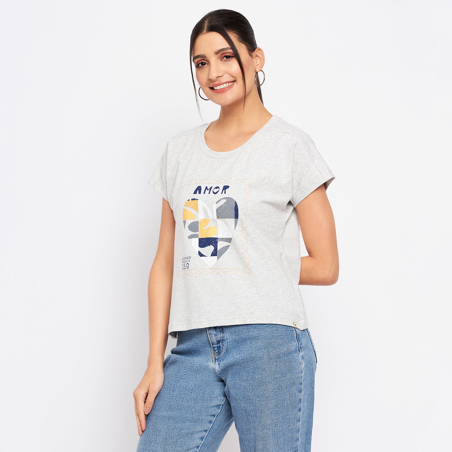 Duke Stardust Women Round Neck Short Sleeve Printed Crop Top (LFX901)