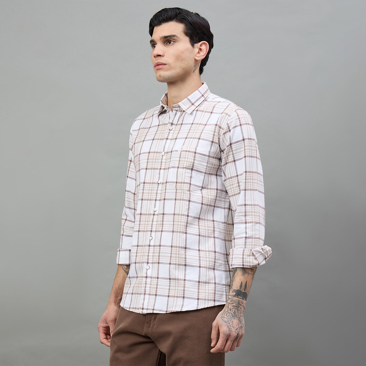 Duke Urban Men Checkered Full Sleeve Spread Collar Slim Shirt (SDO6CHQ)