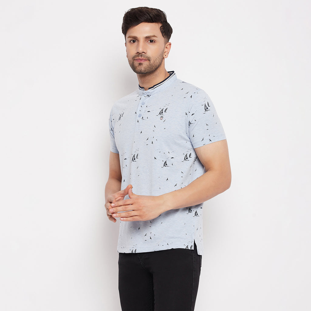 Duke Stardust Men Mandarin Collar Half Sleeve Cotton T-shirt (LF5788)
