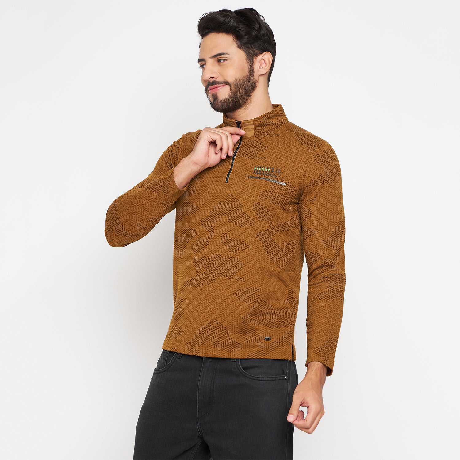 Duke Urban Men Half Zip Full Sleeve Cotton T-shirt (LF3931)