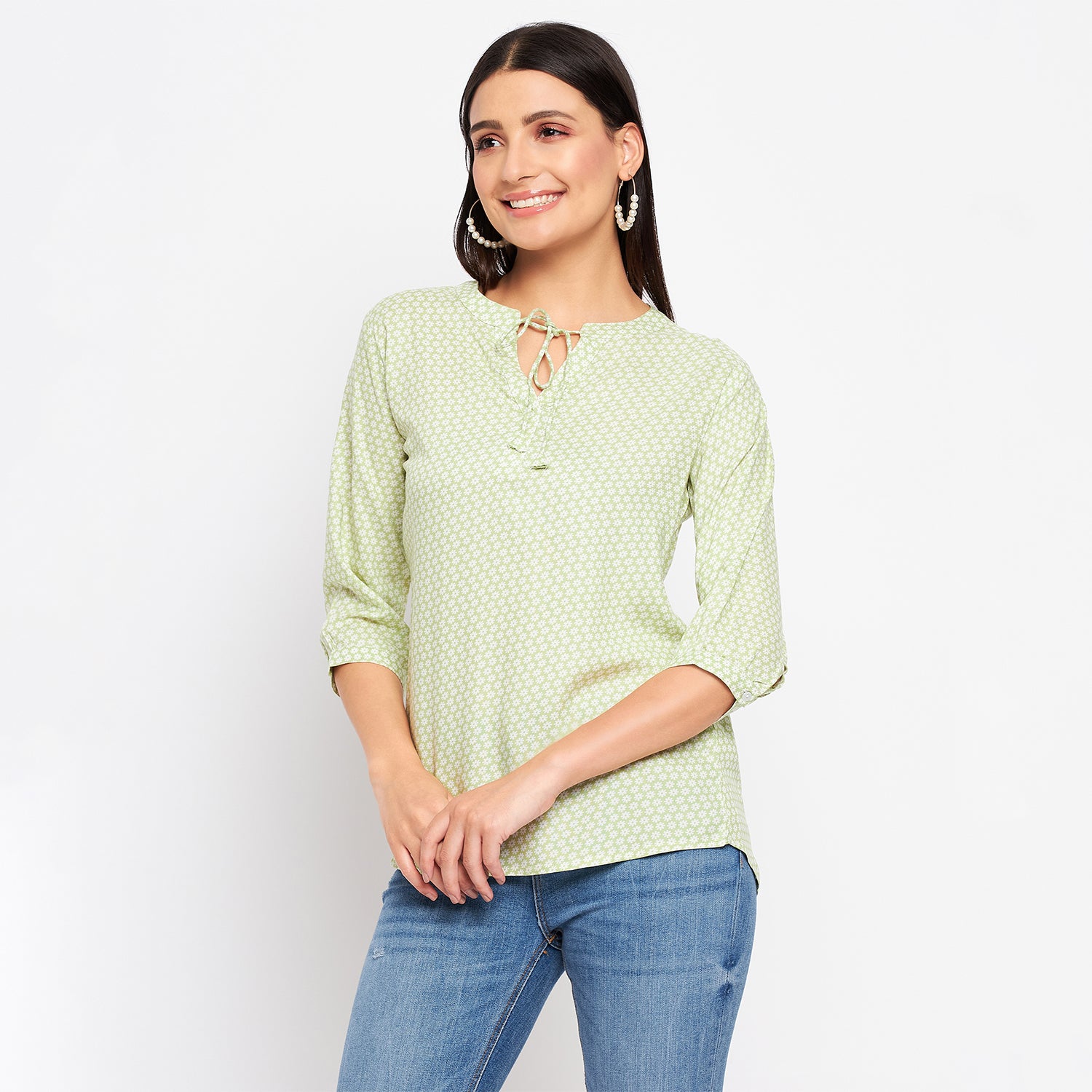 Duke Stardust Women V-Neck 3/4th Sleeve Printed Top (SDX3273)
