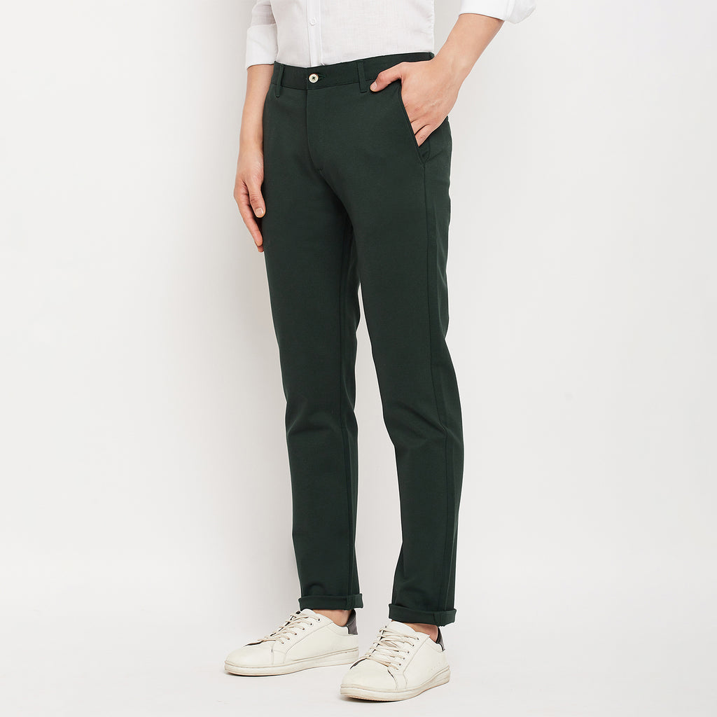 Bare Brown Stretch Slim Fit Cotton Trousers  Light Green  Tea  Tailoring