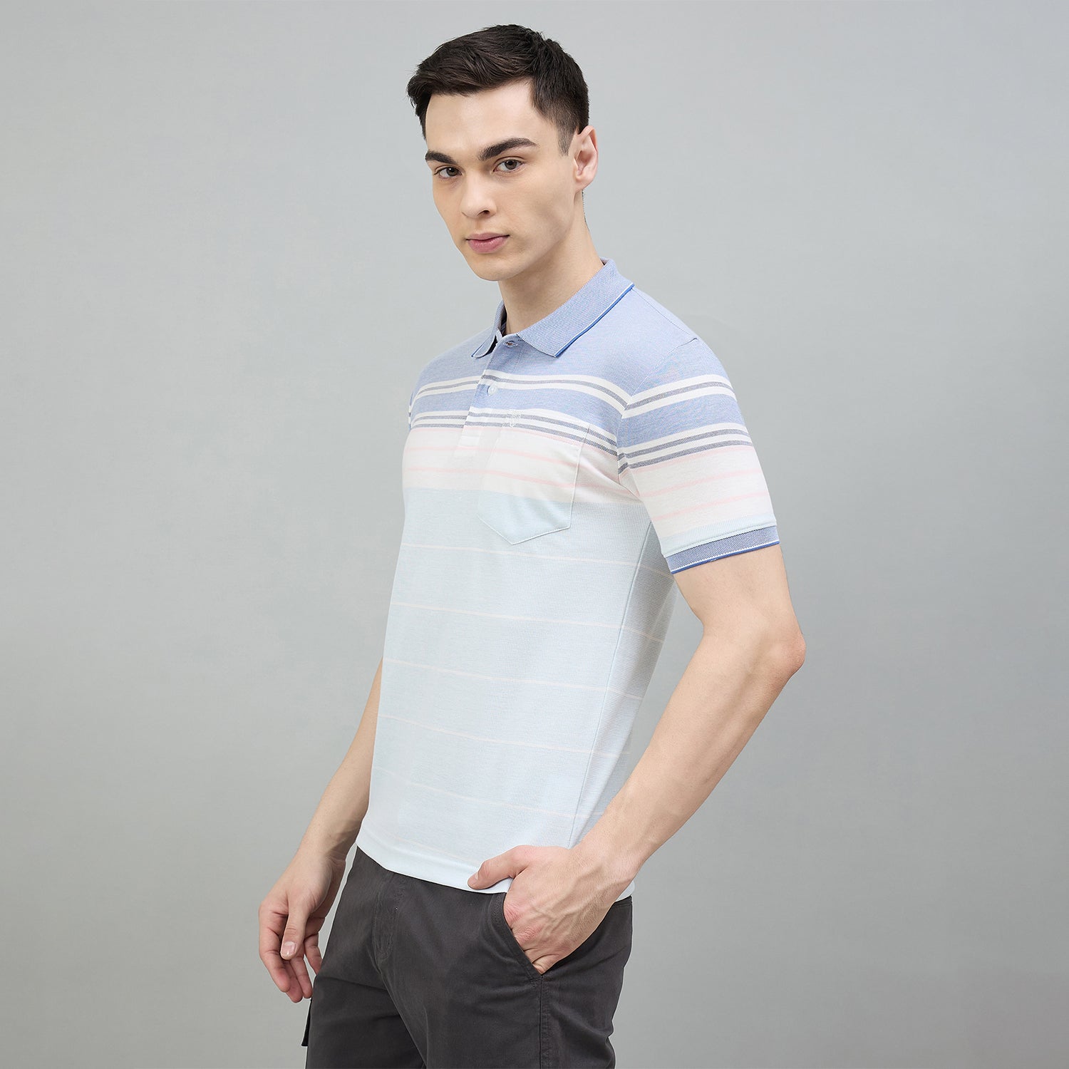 Duke Urban Men Striped Polo Neck Half Sleeve T-Shirt (LF7643)