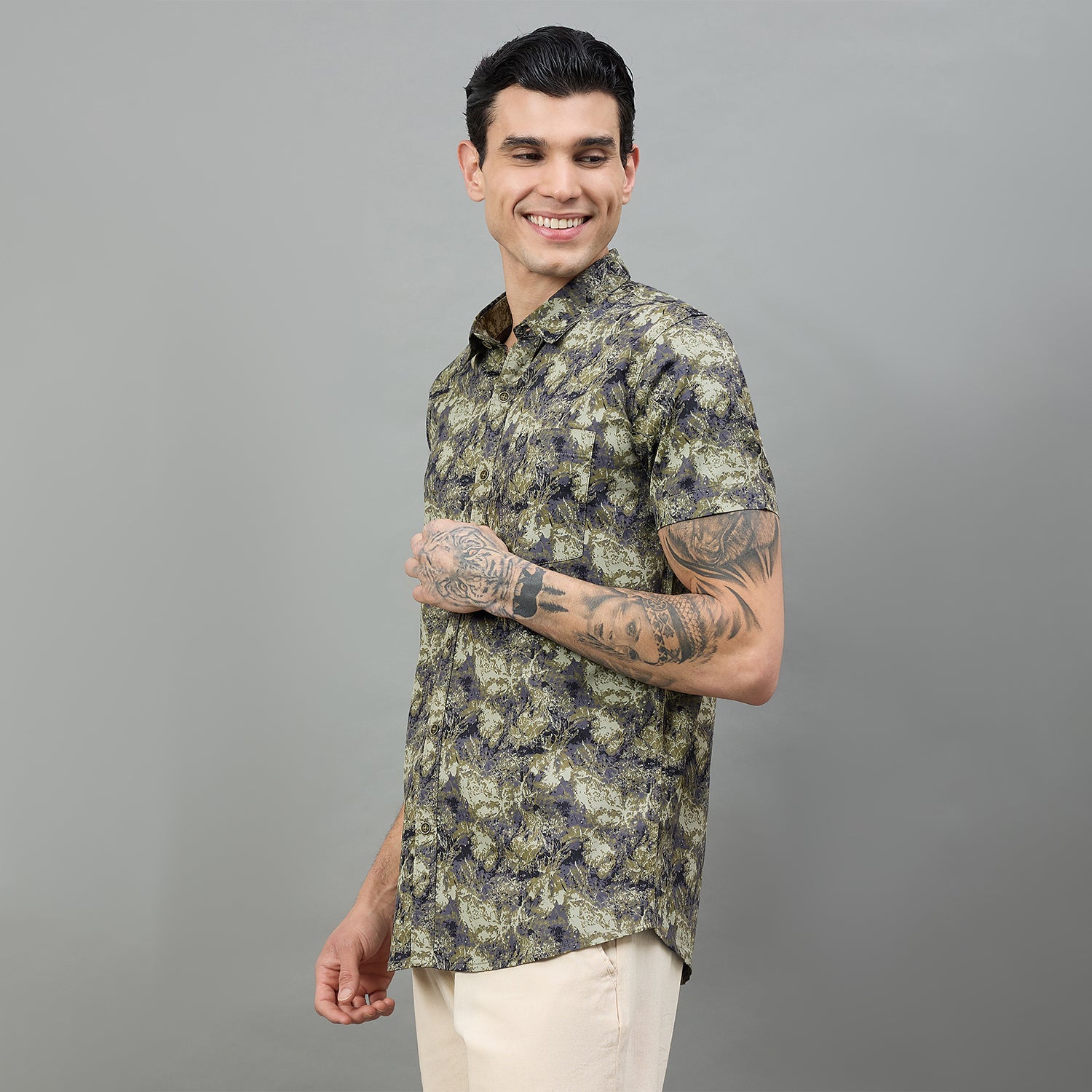 Duke Urban Men Military Camouflage Half Sleeve Slim Shirt (SDO6PRIF)