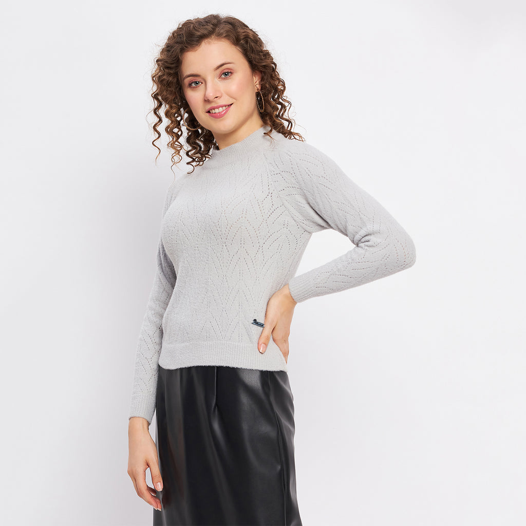 Duke Urban Women Full Sleeve Self Design Crop Pullover (SDS1014)