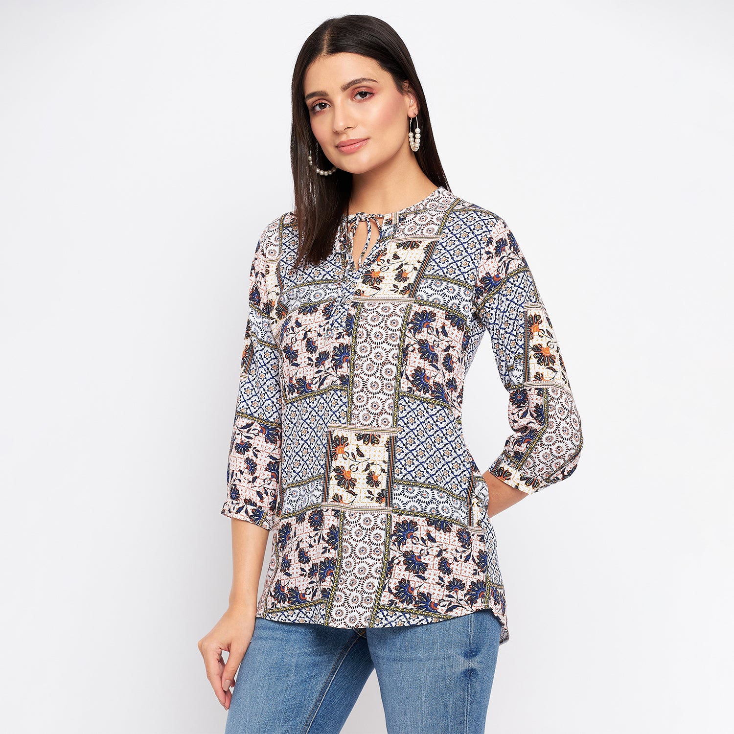 Duke Stardust Women V-Neck 3/4th Sleeve Printed Top (SDX3276)