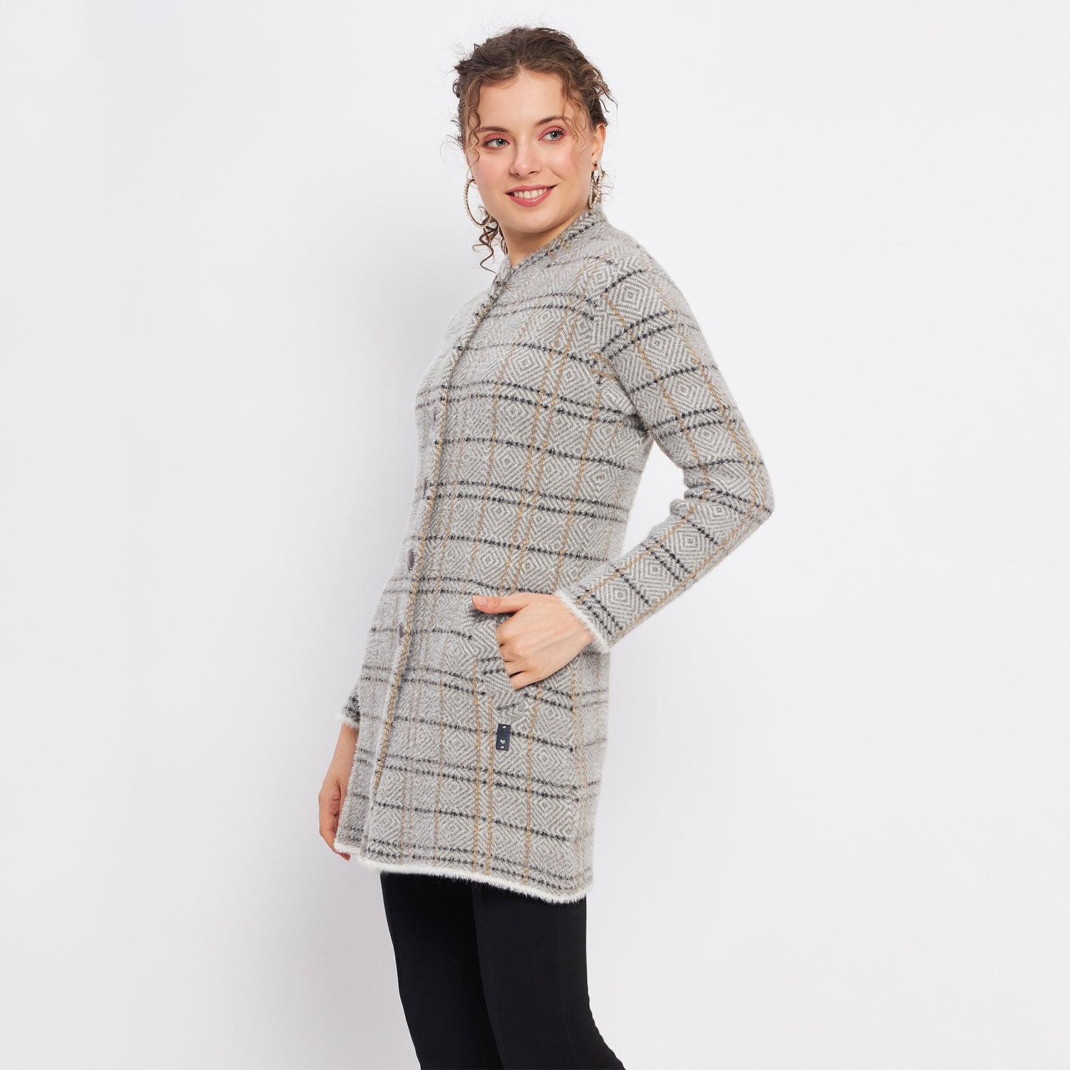 Duke Urban Women Full Sleeve Checkered Cardigan (LQS9769)