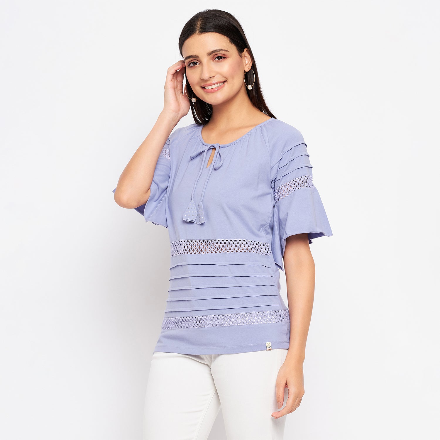 Duke Urban Women Keyhole Neck Half Sleeve Solid Top (LFX899)