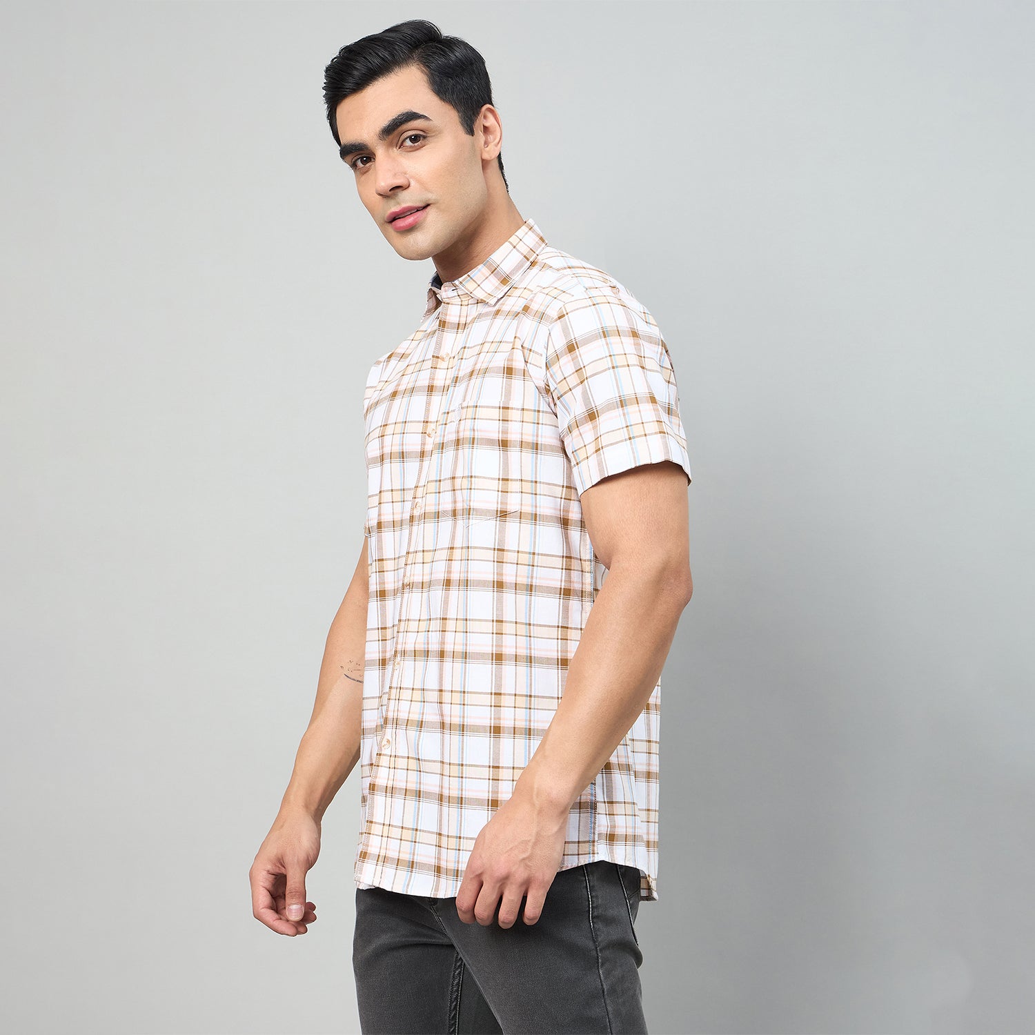 Duke Men Slim Fit Half Sleeve Oxford Cotton Shirt (SDO4CKG)