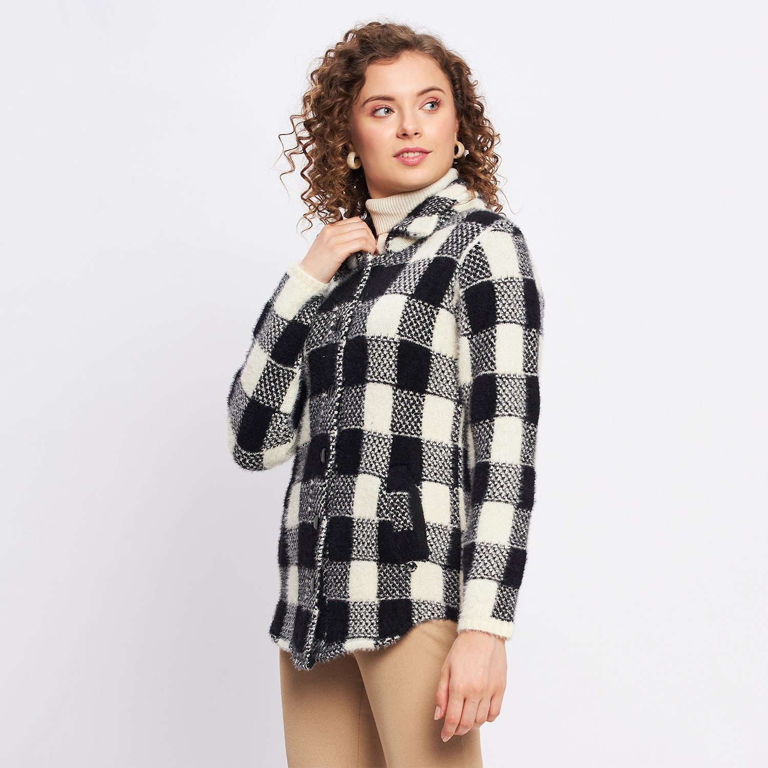 Duke Urban Women Full Sleeve Checkered Cardigan (LQS9768)