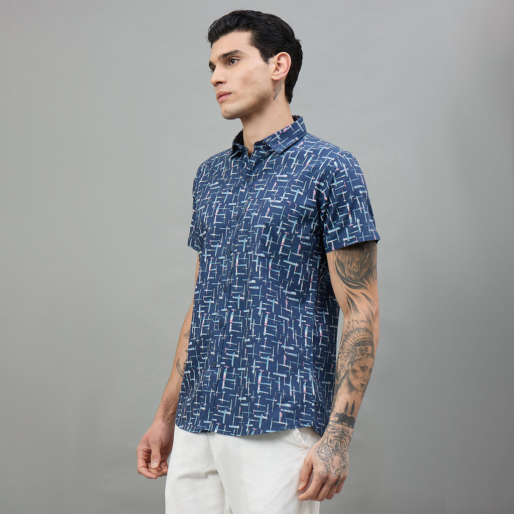 Duke Urban Men Printed Half Sleeve Spread Collar Slim Shirt (SDO4PRAJ)